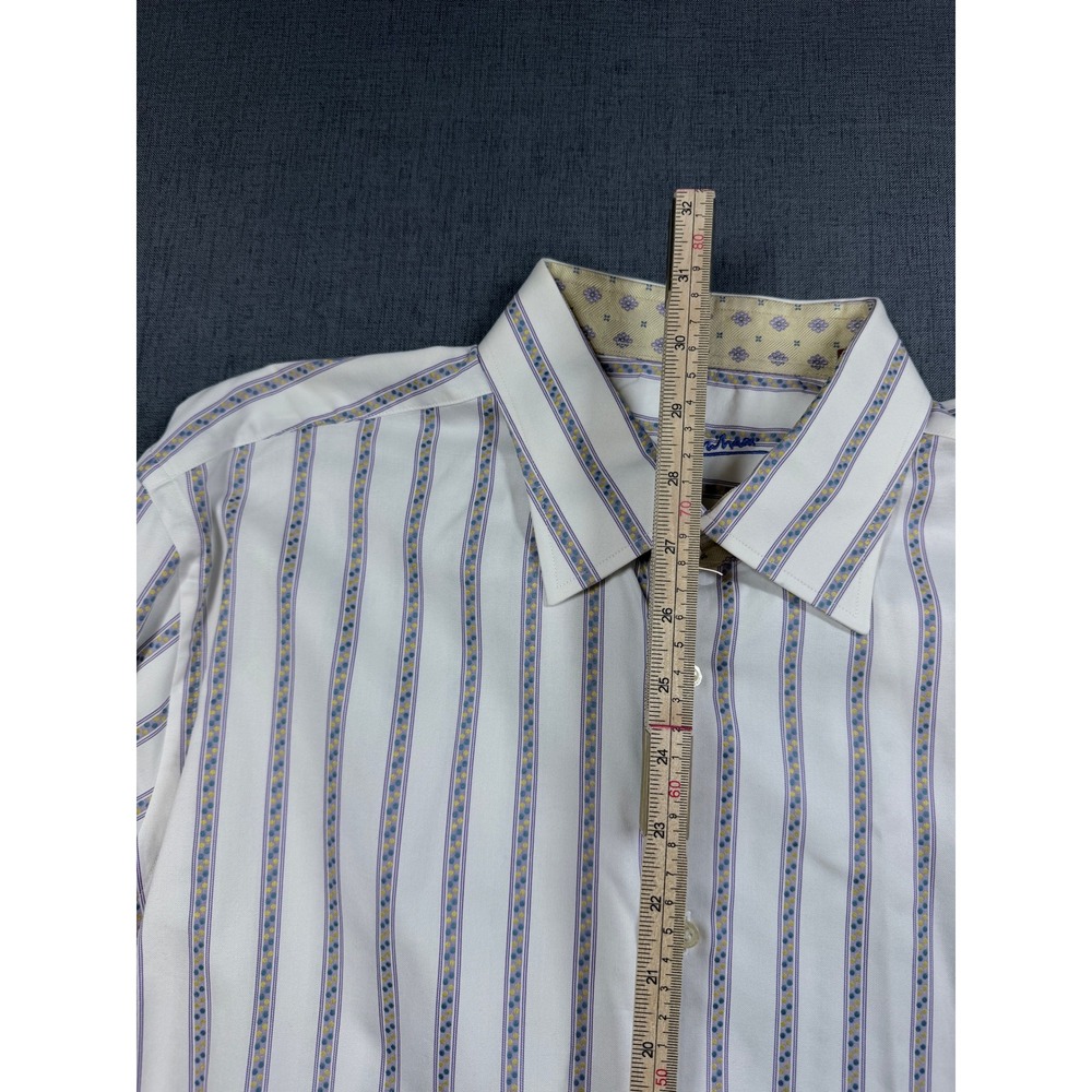 Robert Graham Mens XL Cotton Silk Striped Button Down Shirt White Purple Yellow - Picture 9 of 12
